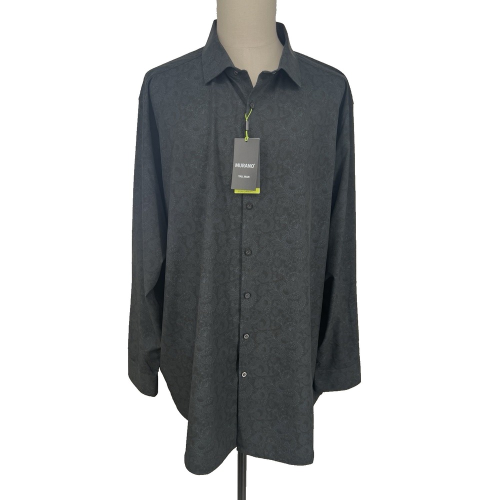 NEW Murano Performance Tall Man Black Paisley Long Sleeve Button Up‎ Shirt 4XT